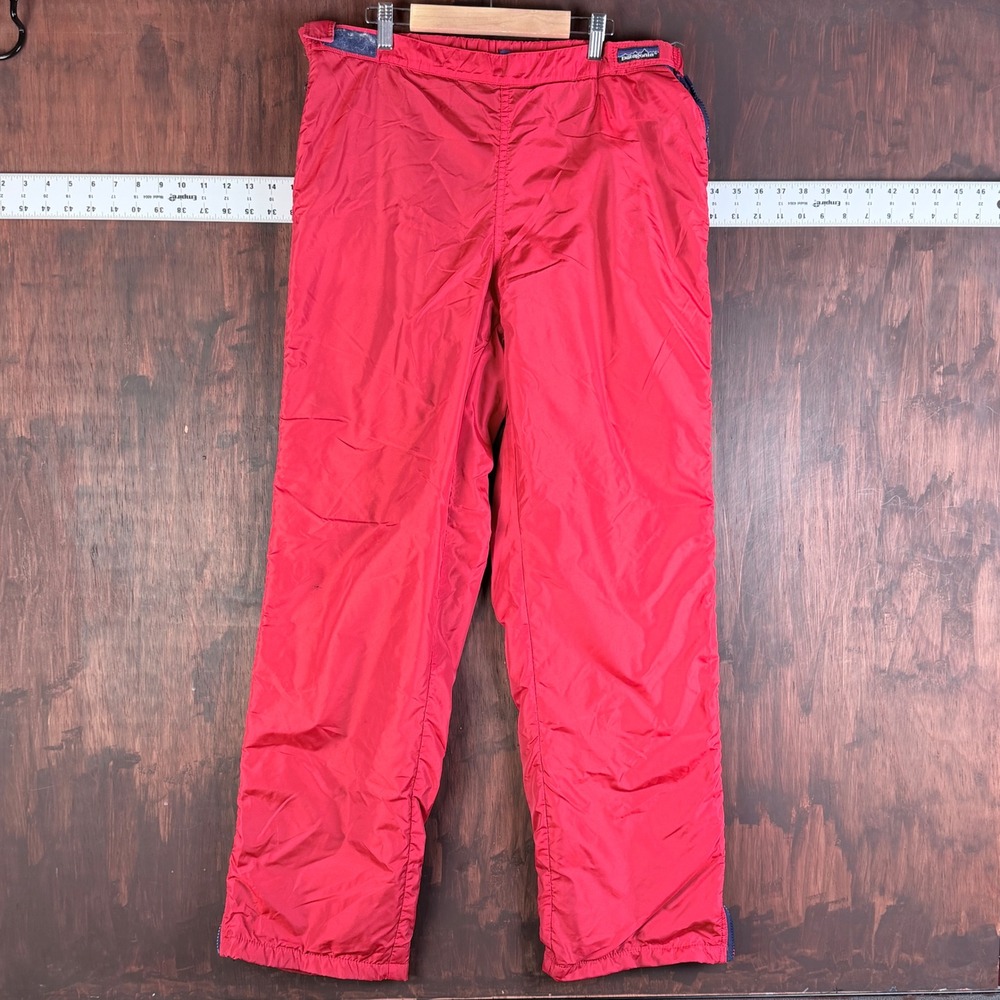 Patagonia Vintage‎ Fleece Lined Full Side Zip Windbreaker Pants Red Mens 34x32